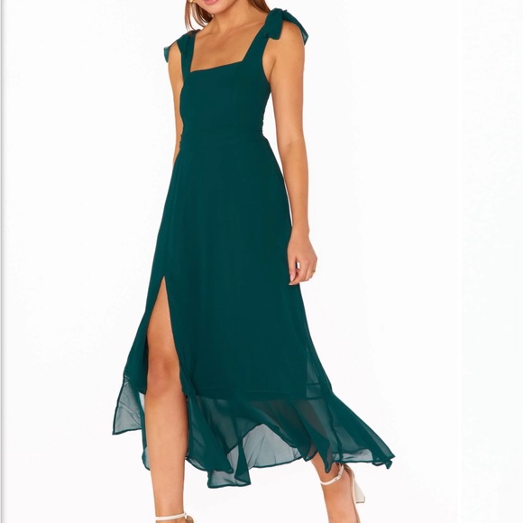Show me your MUMU Claire Midi Dress in Emerald Chiffon - Picture 5 of 8